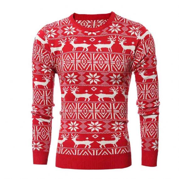 Custom 12gg Jacquard Ugly Reindeer suéter rojo de Navidad para hombre