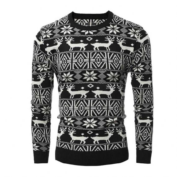 Custom 12gg Jacquard Ugly Reindeer suéter rojo de Navidad para hombre