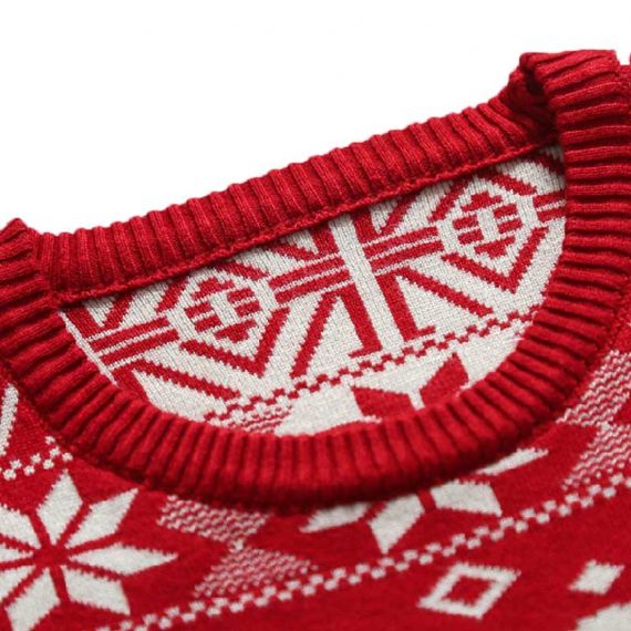 Custom 12gg Jacquard Ugly Reindeer suéter rojo de Navidad para hombre