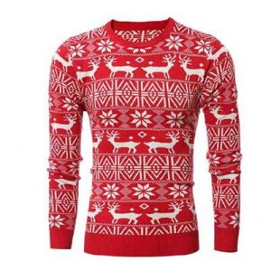 Custom 12gg Jacquard Ugly Reindeer Mens Red Christmas Sweater