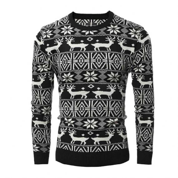 Custom 12gg Jacquard Ugly Reindeer suéter rojo de Navidad para hombre