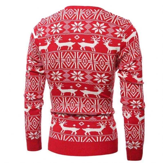Custom 12gg Jacquard Ugly Reindeer suéter rojo de Navidad para hombre