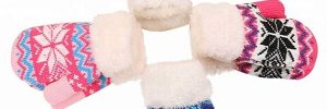Kids Warm Winter Accessories Knitting Christmas Brushed Deer Pattern Gloves
