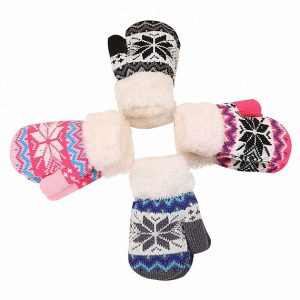 Kids Warm Winter Accessories Knitting Christmas Brushed Deer Pattern Gloves