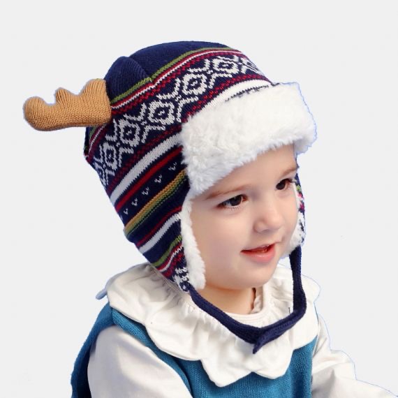 Gorro de punto para niños pequeños con puño de oreja, gorro de gorro navideño de género unisex