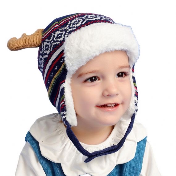 Gorro de punto para niños pequeños con puño de oreja, gorro de gorro navideño de género unisex
