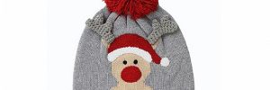 Grey Custom Baby Christmas Hat OEM Knitted Fur Pom Beanie 3D Xmas ELK Pattern