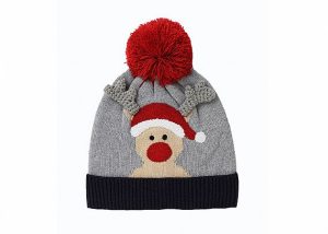 El OEM de encargo gris del sombrero de la Navidad del bebé hizo punto el modelo de los ELK de Navidad de la gorrita tejida 3D de Pom de la piel