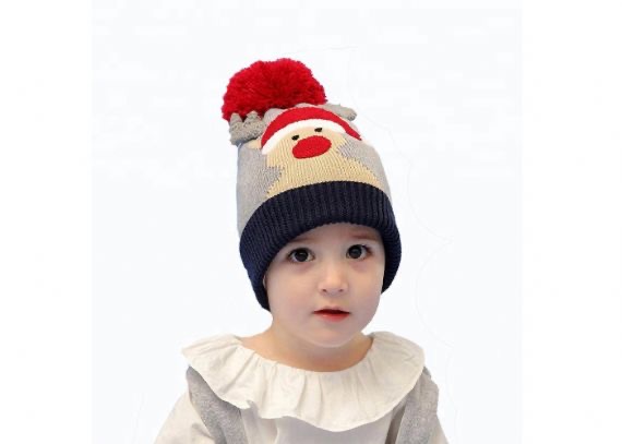 El OEM de encargo gris del sombrero de la Navidad del bebé hizo punto el modelo de los ELK de Navidad de la gorrita