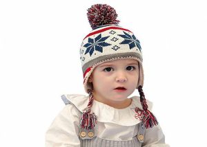 Christmas Beanie with Snow Flake Pom Pom for Children
