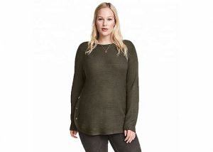 Plus Size 4XL Cozy Knit Army Green Sweater Pullover Sweaters With Button For Lady