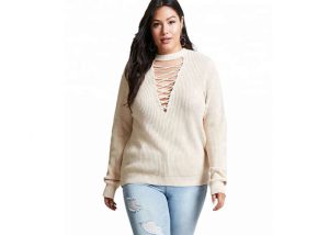 Pure Beige Color Cozy Knit Sweater V Neck Oversized Jumper Hollowed 12 GG