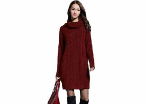 Cable Knitted Red And Grey Cozy Knit Sweater Turtleneck Wool Tight Pullover Jumper