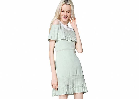 A – Line Girl Knit Sweater Dress , Long Sweater Dress Ruffle Knitted Pattern