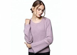 100% Angora Cozy Knit Purple Rabbit Crew Neck Angora Sweater For Ladies