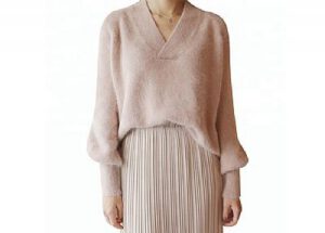 Lady Angora V Neck Long Sleeve Pullover Sweater Clothing For Women