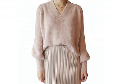 Lady Angora V Neck Long Sleeve Pullover Sweater Clothing For Women