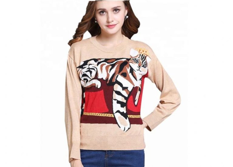 New Design Wool Sweater Womens Intarsia Wool Tiger Knitting Patterns For Autumn