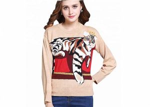 New Design Wool Sweater Womens Intarsia Wool Tiger Knitting Patterns For Autumn