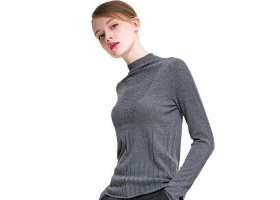 Suéter de punto para mujer negro, jersey de punto apretado con cuello redondo de jersey de punto para mujer
