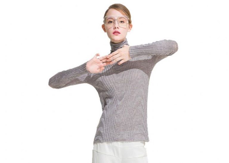 High Neck Womens Knit Sweater Long Sleeve Soft Thin Jumper Nylon / Acrylic Material