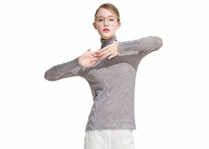 High Neck Womens Knit Sweater Long Sleeve Soft Thin Jumper Nylon / Acrylic Material