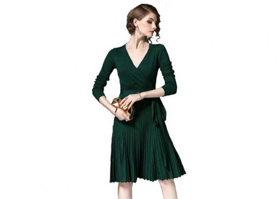 Las mangas largas elegantes del vestido del suéter de las señoras del V cuello material mercerizado del algodón