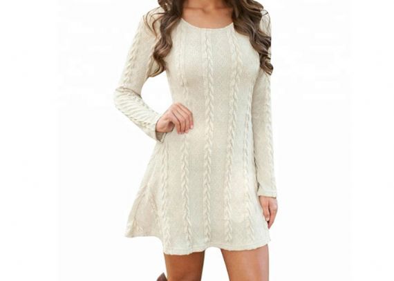Vestido largo de suéter de punto con cuello redondo ahuecado para mujer