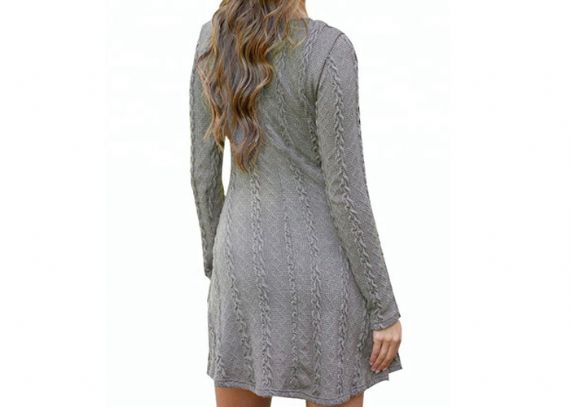 Vestido largo de suéter de punto con cuello redondo ahuecado para mujer