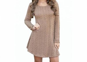 Long Women Round Neck Hollowed - Out Pullover Cable Knit Sweater Dress