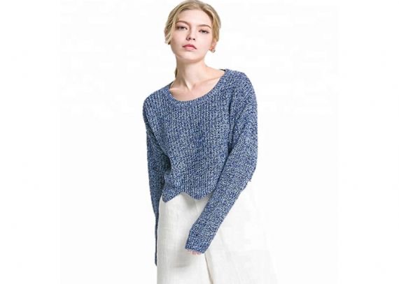 Jersey de punto irregular con cuello redondo para mujer