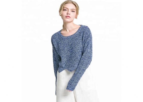 Jersey de punto irregular con cuello redondo para mujer