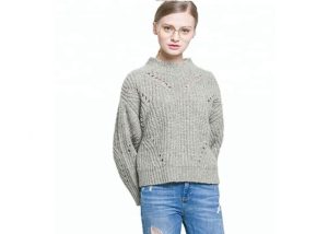 Hollow Design Loose Knitted Round Neck Pullover Sweater For Women