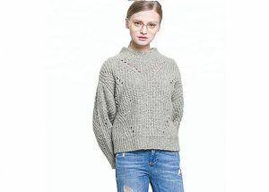 Hollow Design Loose Knitted Round Neck Pullover Sweater For Women