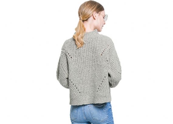 Suéter de punto suelto con cuello redondo y diseño hueco para mujer