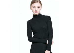 British Style Turtle Neck Jumper Womens , Black Pullover Sweater Anti Static