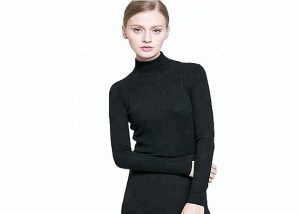 British Style Turtle Neck Jumper Womens , Black Pullover Sweater Anti Static