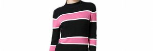 Rib Long Sleeve Womens Knit Sweater Round Neck Stripe Knitted Pullover Style