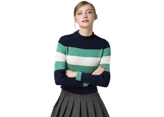 Suéter de punto para mujer de manga larga con costilla, cuello redondo, estilo de jersey de punto a rayas