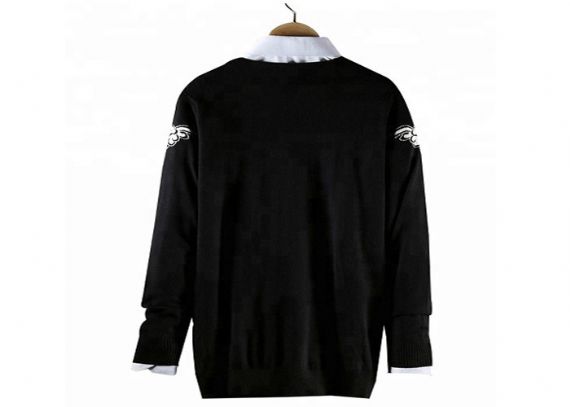 Suéter pulôver masculino preto com gola redonda de náilon manga longa com padrão jacquard