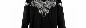 Crew Neck Nylon Long Sleeve Mens Black Pullover Sweater With Jacquard Pattern