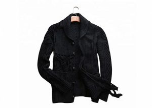 Suéter de punto para hombre con botón de acrílico negro, cárdigan de invierno con bufanda de punto