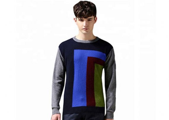 Jersey de algodón para hombre de primavera, jersey de colores con estampado de intarsia y cuello redondo de calibre 12