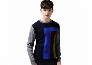 Spring Mens Cotton Pullover 12 Gauge Crew Neck Intarsia Patterns Colourful Jumper