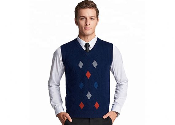 Suéter sin mangas de Argyle para hombre, chaleco de acrílico con cuello en V, jersey de punto con cable de primavera