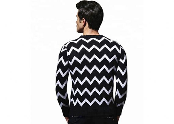 Suéteres del jersey de la manga larga del cuello redondo para hombre de nylon del modelo del telar jacquar para la