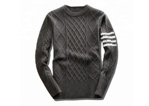 Spring Round Neck White Knit Pullover Sweater Stripe Long Sleeve Rib Him For Men