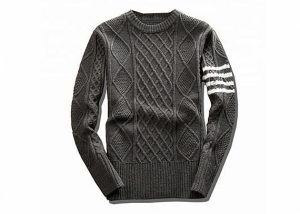 Spring Round Neck White Knit Pullover Sweater Stripe Long Sleeve Rib Him For Men