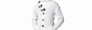 Wide Lapel Neck Mens Long Cardigan Sweater , Mens Button Up Sweater In Gauge 5GG