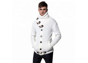 Wide Lapel Neck Mens Long Cardigan Sweater , Mens Button Up Sweater In Gauge 5GG